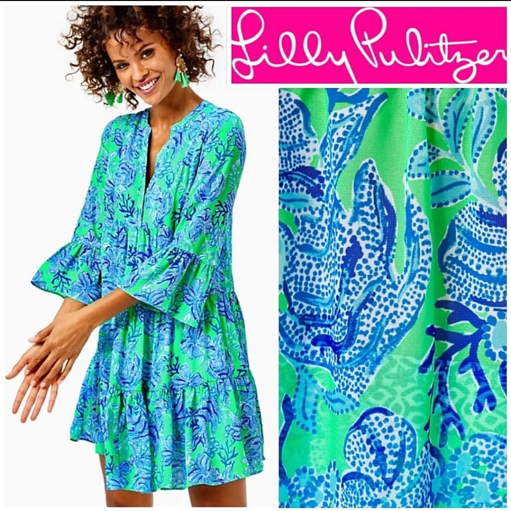 Lilly Pulitzer Green & Blue Floral Tiered Dress